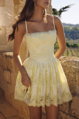 Chloe Lemon Custom Lace Cotton Broderie Anglaise Mini Dress