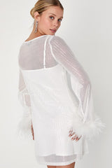Marvelous Energy White Sequin Mesh Long Sleeve Mini Dress