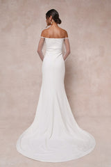 Eternally Beloved White Mesh Off-the-Shoulder Pearl Maxi Dress