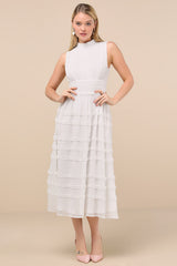 Happily Sweet White Mock Neck Backless Midi Dress