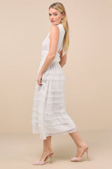 Happily Sweet White Mock Neck Backless Midi Dress