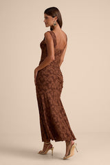 Celeste Brown Floral Burnout Bustier Maxi Dress