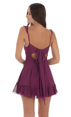 Chiffon Ruffle Strap Dress in Plum