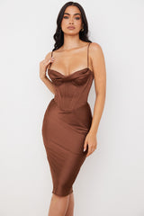 Myrna Chocolate Satin Corset Slip Dress