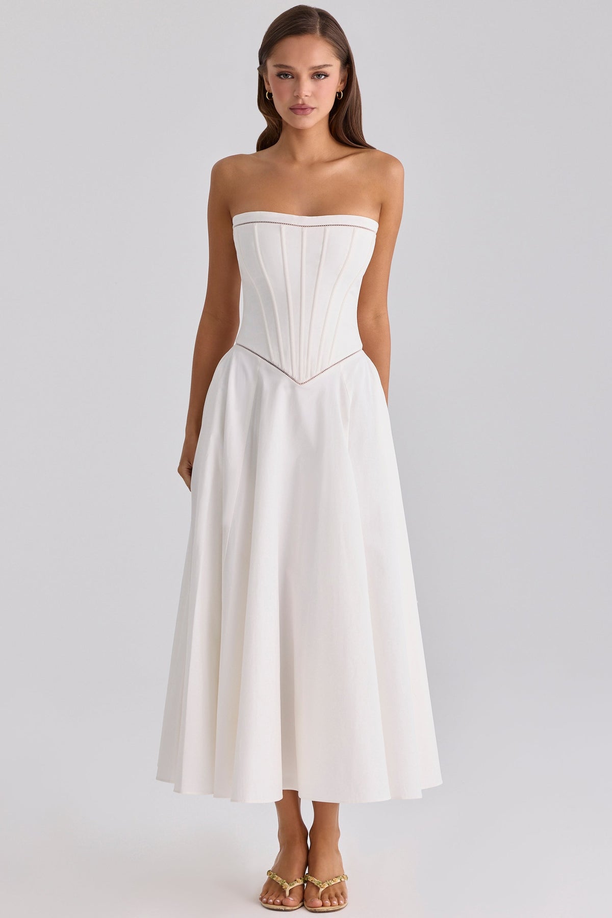 Gina White Cotton Strapless Maxi Dress