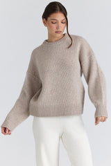 Bear Oatmeal Wool Chunky Knit Sweater