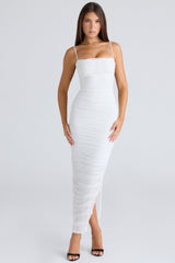 Fornarina White Gathered Stretch Mesh Maxi Dress