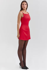 Dainty Scarlet Square Neck A-Line Mini Dress