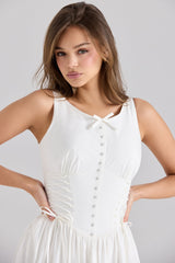 Sienna White Stretch Cotton Lace Up Midi Dress