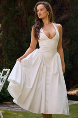 Marilyn White Cotton Halter Midi Sundress