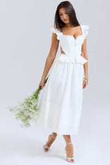 Augustine White Embroidered Cotton Midi Skirt