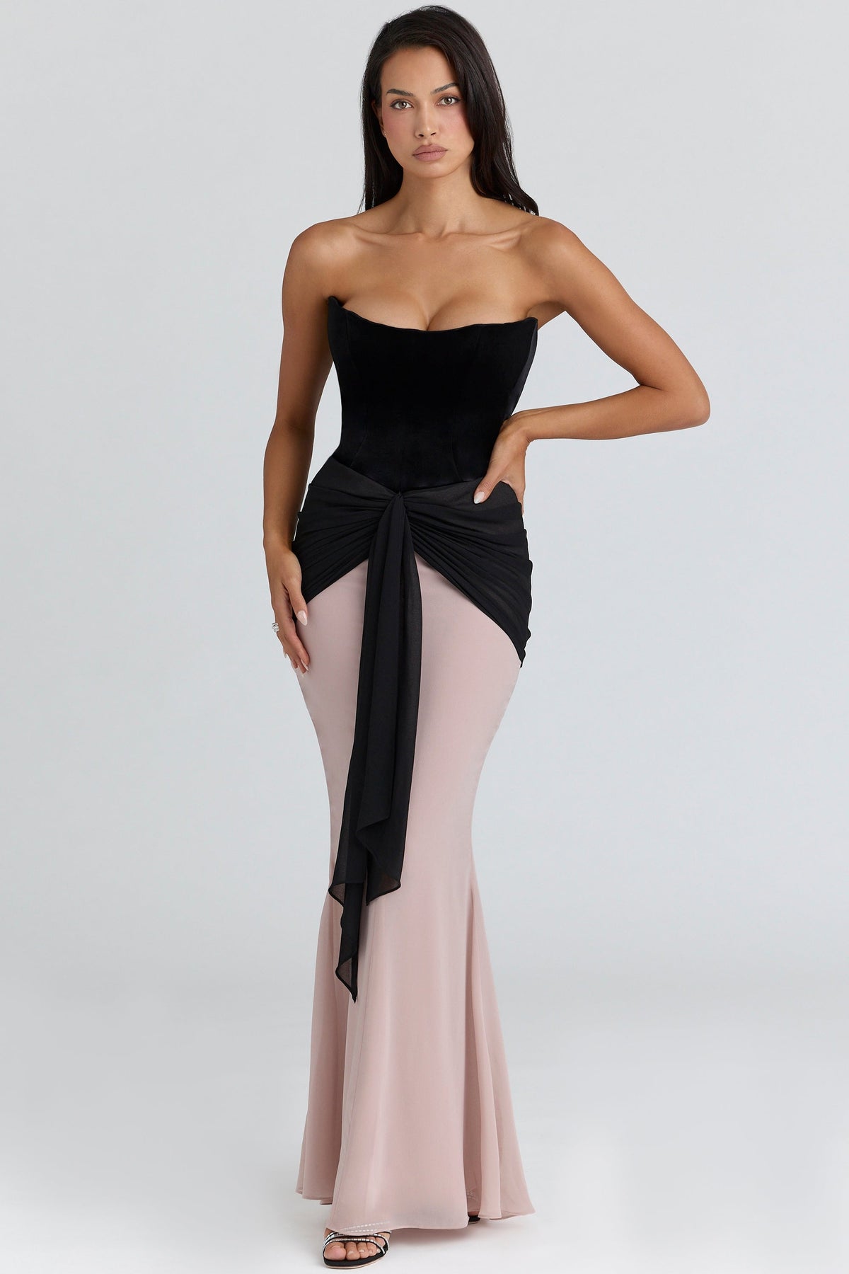 Clara Black & Blush Chiffon Maxi Dress - Limited Edition