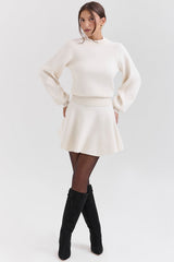 Rosina Cream Wool Cashmere Flounce Mini Skirt