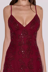 Catarina Wine Hand-Beaded Embellished Mini Dress - Limited Edition