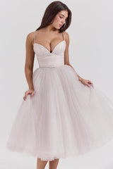 Countess French Dove Tulle Midi Dress