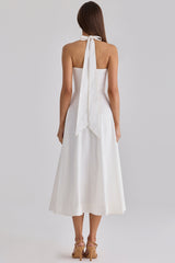 Claudia White Cotton Halter Neck Midi Dress