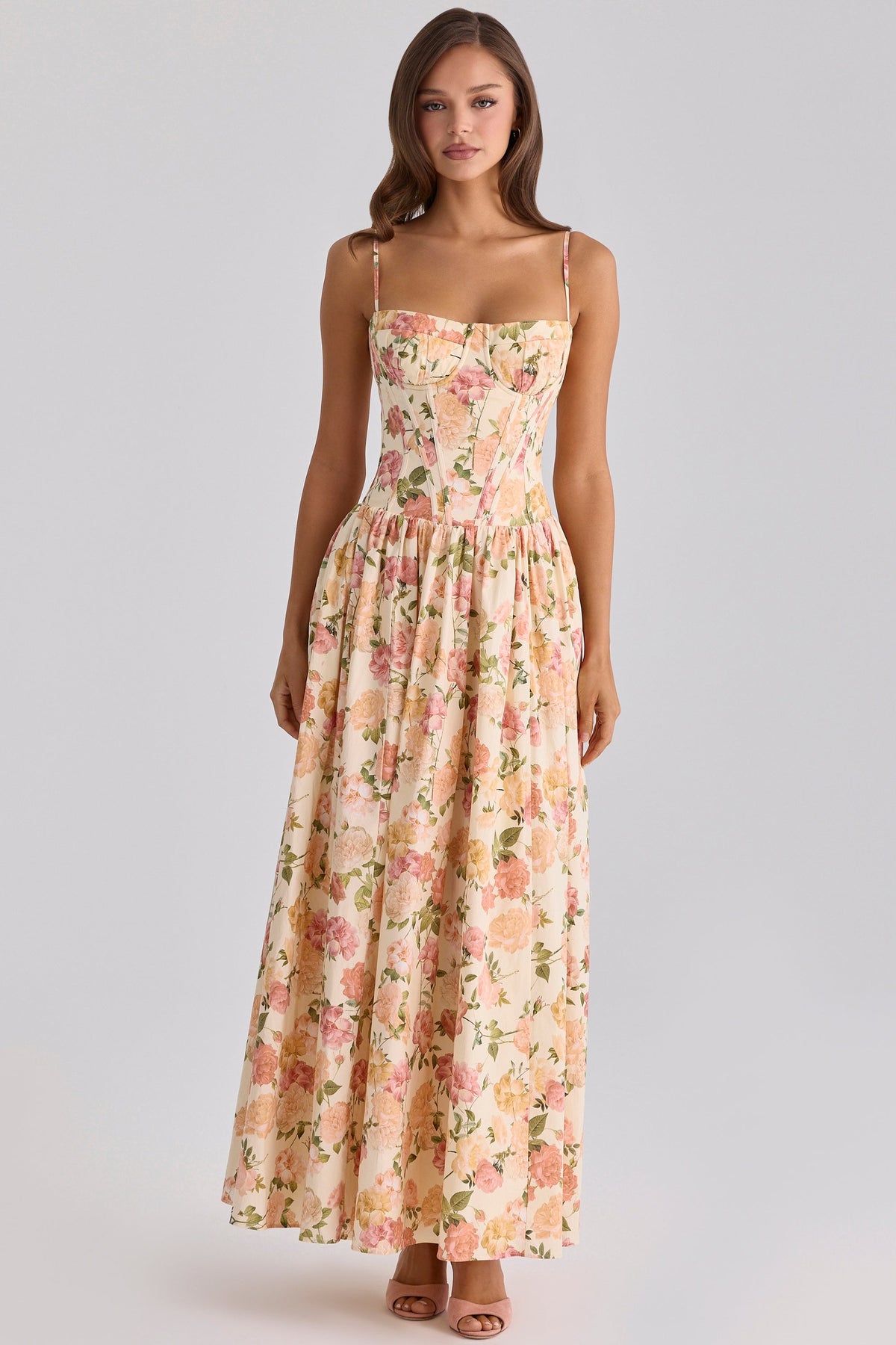 Rona Warm Rose Print Cotton Maxi Dress