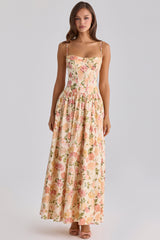 Rona Warm Rose Print Cotton Maxi Dress