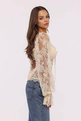 Cara Vintage Ivory Long Sleeve Lace Peplum Top
