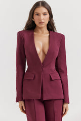 Theodora Wine Deep V Blazer
