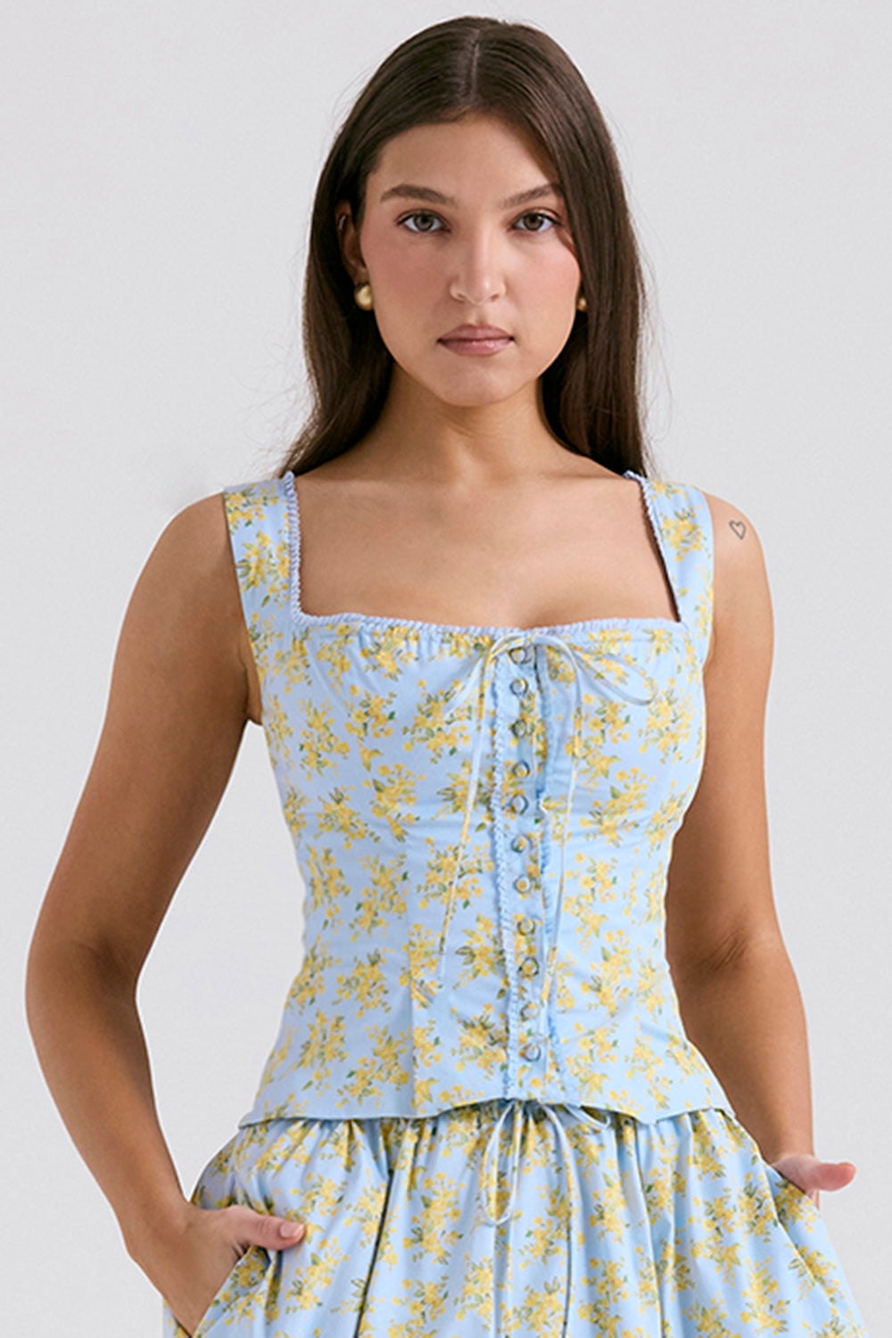 Juana Soft Blue Vintage Floral Print Cotton Top