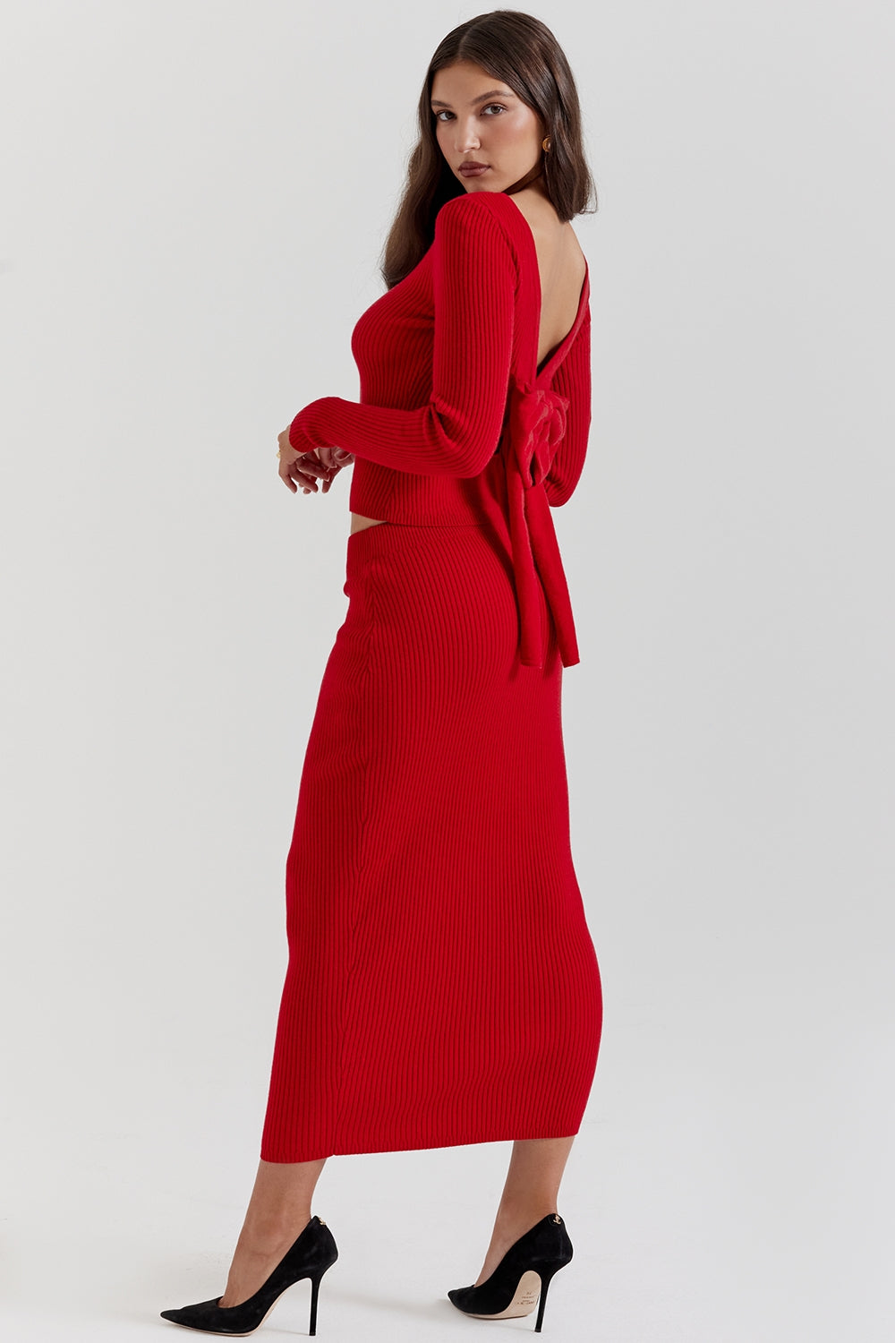 Lourdes Scarlet Cashmere Blend Maxi Skirt