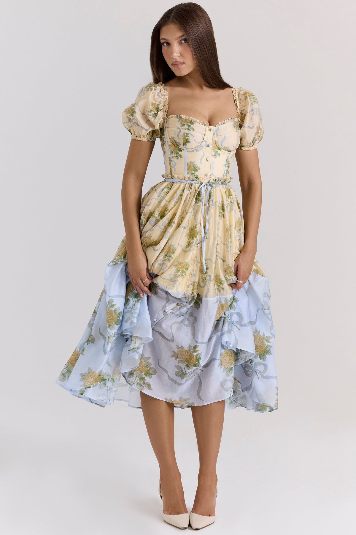 Penelope Lemon Vintage Rose Chiffon Midi Dress