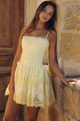 Chloe Lemon Custom Lace Cotton Broderie Anglaise Mini Dress