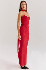Hallie Holly Red Strapless Corset Top with Detachable Neck Scarf