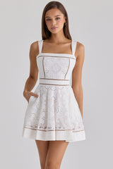 Ava White Custom Lace Cotton Broderie Anglaise Mini Sundress