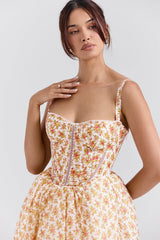 Kelly Royal Rose Print Corset Midi Sundress