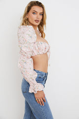 Henrietta Pink Floral Shirred Bralette Top