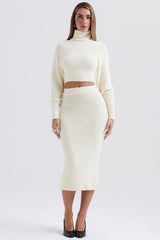 Mishka Cream Soft Boucle Knit Midi Skirt