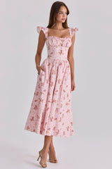Livia Pink Vintage Rose Cotton Midi Sundress