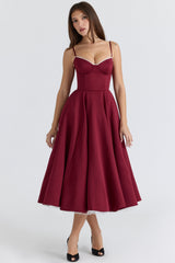 Mademoiselle Wine Satin Tulle Midi Dress