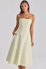 Dolly Matcha Green Cotton Flared Midi Sundress