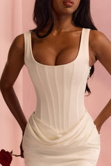 Kira Ivory Satin Gathered Maxi Dress