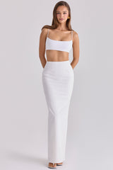Lyra White Cotton V Back Draped Maxi Skirt