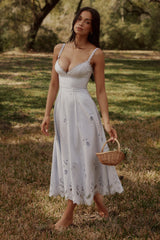 Tatiana Bluebell Lace + Cotton Broderie Anglais Midi Sundress