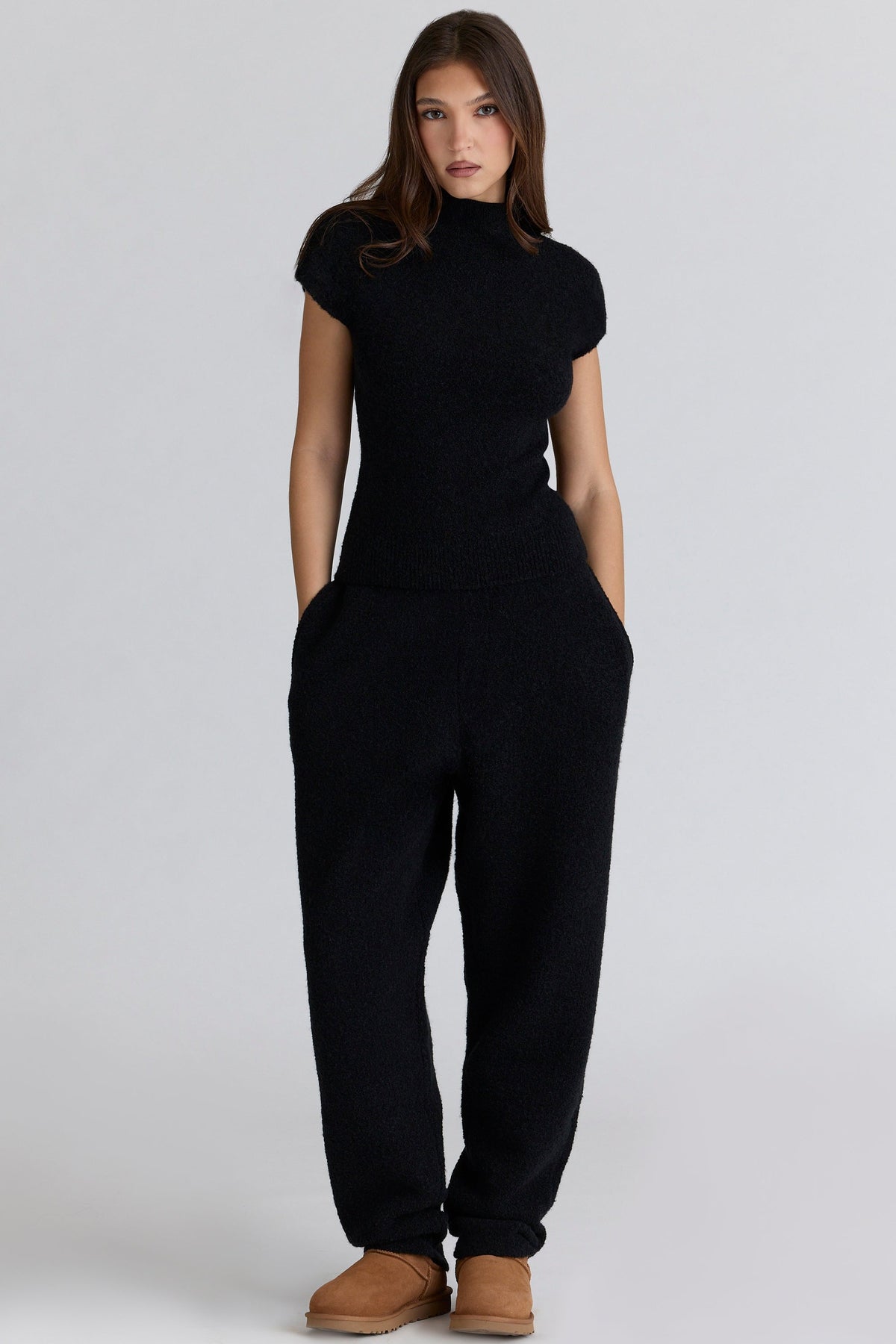 Geena Black Wool Boucle Knit Trousers