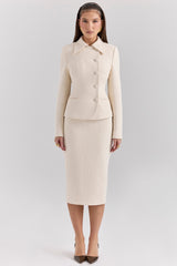 Lena Cream Boucle Pencil Midi Skirt