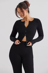 Sylvia Black Ribbed Knit Cardigan