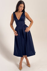 Paloma Midnight Twist Strap Satin Midi Dress