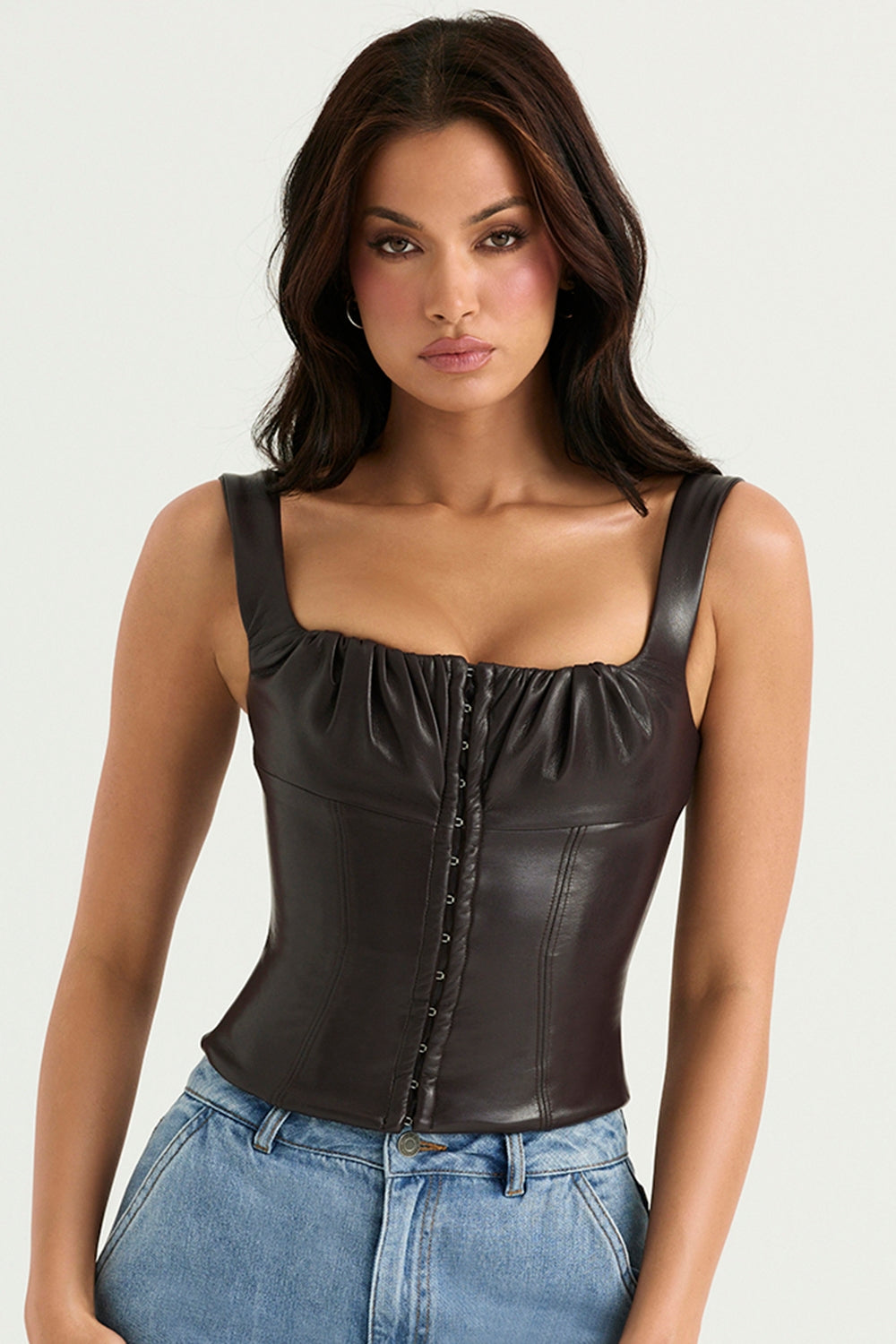 James Bitter Chocolate Vegan Leather Corset