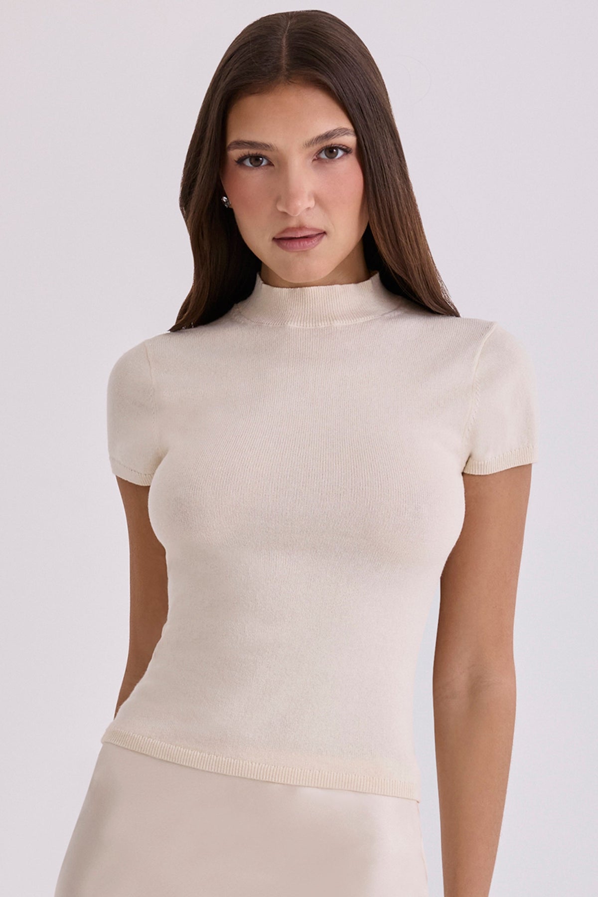 Tamra Ivory Cotton + Cashmere Short Sleeve Top