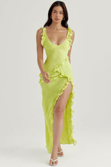 Pixie Lime Ruffle Maxi Dress