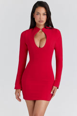 Lotus Red Crepe Keyhole Silhouette Mini Dress
