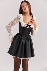 Cleora Black Lace Ruffle Mini Dress