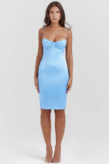 Jamiah Soft Blue Satin Midi Dress