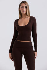 Raquel Chocolate Cashmere Blend Scoop Neck Top
